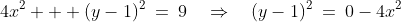 4x^2 + (y-1)^2\:=\:9\quad\Rightarrow\quad(y-1)^2\:=\:0-4x^2