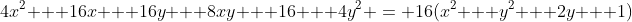 4x^2 + 16x + 16y + 8xy + 16 + 4y^2 = 16(x^2 + y^2 + 2y + 1)