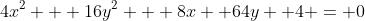 4x^2 + 16y^2 + 8x +64y +4 = 0