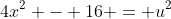4x^2 - 16 = u^2
