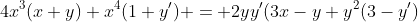 4x^3(x+y)+x^4(1+y') = 2yy'(3x-y+y^2(3-y')