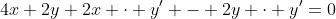 4x+2y+2x \cdot y' - 2y \cdot y'=0~\iff~y'(2x-2y)=-4x-2y~\iff~ y' = \frac{-4x-2y}{2x-2y}