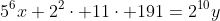 5^6x+2^2\cdot 11\cdot 191=2^{10}y