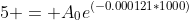 5 = A_0e^{(-0.000121*1000)}