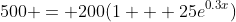 500 = 200(1 + 25e^{0.3x})