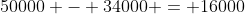50000 - 34000 = 16000