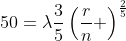 50=\lambda\frac{3}{5}\left(\frac{r}{n} \right)^{\frac{2}{5}}