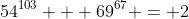 54^{103} + 69^{67} = 2\; \text{(mod }13)