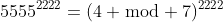 5555^{2222}=(4 \bmod 7)^{2222}