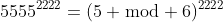 5555^{2222}=(5 \bmod 6)^{2222}