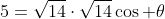 5=\sqrt{14}\cdot\sqrt{14}\cos \theta
