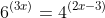 6^{(3x)}=4^{(2x-3)}