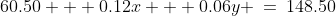 60.50 + 0.12x + 0.06y \:=\:148.50