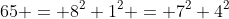 65 = 8^2+1^2 = 7^2+4^2