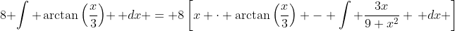 8 \int \arctan\left(\frac{x}{3}\right) \, dx = 8\left[x \cdot \arctan\left(\frac{x}{3}\right) - \int \frac{3x}{9+x^2} \, dx \right]