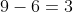 9-6=3