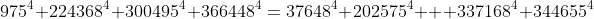 975^4+224368^4+300495^4+366448^4=37648^4+202575^4+  337168^4+344655^4