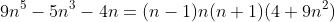 9n^5-5n^3-4n=(n-1)n(n+1)(4+9n^2)
