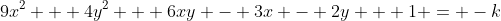 9x^2 + 4y^2 + 6xy - 3x - 2y + 1 = -k