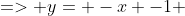 => y= -x -1 	