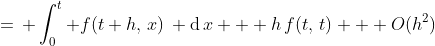 =\, \int_0^t f(t+h,\,x)\, \operatorname{d}x + h\,f(t,\,t) + O(h^2)