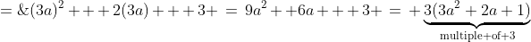 \text{Then: }\;n^2+2n+3 \;=\;(3a)^2 + 2(3a) + 3 \:=\:9a^2 +6a + 3 \:=\: \underbrace{3(3a^2+2a+1)}_{\text{multiple of 3}}