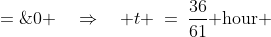 d\,' \;=\;48,800t - 28,800 \;=\;0 \quad\Rightarrow\quad t \:=\:\frac{36}{61}\text{ hour} \;\approx\;35\text{ minutes}