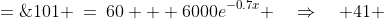 101 \:=\:60 + 6000e^{-0.7x} \quad\Rightarrow\quad 41 \;=\;6000^{-0.7x} 
