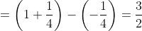 ={\left(1+\frac{1}{4}\right)}-{\left(-\frac{1}{4}\right)}=\frac{3}{2}
