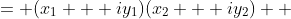 \displaystyle \begin{align*}z_1z_2 &= (x_1 + iy_1)(x_2 + iy_2) \\ &= x_1x_2 + ix_1y_2 + ix_2y_1 + i^2y_1y_2 \\ &= x_1x_2 - y_1y_2 + i(x_1y_2 + x_2y_1)\end{align*}