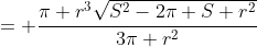 = \frac{\pi r^3\sqrt{S^2-2\pi S r^2}}{3\pi r^2}