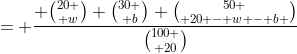= \frac{ {20 \choose w} {30 \choose b} {50 \choose {20 - w - b} }}{{100 \choose 20}}
