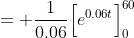 = \frac{1}{0.06}\Big[e^{0.06t}\Big]_0^{60}