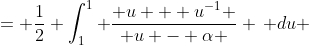 \displaystyle \begin{align*} \frac{1}{2}\int_0^{2\pi}{\left[ \frac{e^{i\,t} + \left( e^{i\,t} \right)^{-1}}{e^{i\,t} - \alpha} \right] i\,e^{i\,t}\,dt } &= \frac{1}{2} \int_1^1{ \frac{ u + u^{-1} }{ u - \alpha } \, du}\\ &= 0 \end{align*}