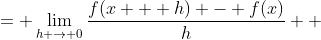 \displaystyle \begin{align*} f'(x) &= \lim_{h \to 0}\frac{f(x + h) - f(x)}{h} \\ &= \lim_{h \to 0}\frac{\sin{(x)}\cos{(h)} + \cos{(x)}\sin{(h)} - \sin{(x)}}{h} \\ &= \lim_{h \to 0}\frac{\sin{(x)}\cos{(h)} - \sin{(x)}}{h} + \lim_{h \to 0}\frac{\cos{(x)}\sin{(h)}}{h} \\ &= \sin{(x)}\lim_{h \to 0}\left[ \frac{\cos{(x)} - 1}{h} \right] + \cos{(x)} \lim_{h \to 0}\frac{\sin{(h)}}{h} \\ &= \sin{(x)} \cdot 0 + \cos{(x)} \cdot 1 \\ &= \cos{(x)} \end{align*}