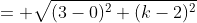 = \sqrt{(3-0)^2+(k-2)^2}