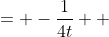 \displaystyle \begin{align*} s &= -\frac{1}{4t} \\ &= -\frac{1}{4 \left( \frac{\sqrt[3]{1 + \sqrt{3}\,i}}{2\sqrt[3]{2}} \right) } \\ &= -\frac{\sqrt[3]{2}}{2\sqrt[3]{1 + \sqrt{3}\,i}} \end{align*}