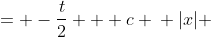 \displaystyle \begin{align*} \ln{|x|} &= -\frac{t}{2} + c \\ |x| &= e^{-\frac{t}{2} + c} \\ |x| &= e^ce^{-\frac{t}{2}} \\ x &= \pm e^ce^{-\frac{t}{2}} \\ x &= Ce^{-\frac{t}{2}}\textrm{ where }C = \pm e^c\end{align*}