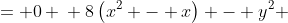 \displaystyle \begin{align*} 8x^2 - 8x - y^2 &= 0 \\ 8\left(x^2 - x\right) - y^2 &= 0 \\ 8\left[x^2 - x + \left(-\frac{1}{2}\right)^2 - \left(-\frac{1}{2}\right)^2\right] - y^2 &= 0 \\ 8\left[\left(x - \frac{1}{2}\right)^2 - \frac{1}{4}\right] - y^2 &= 0 \\ 8\left(x - \frac{1}{2}\right)^2 - y^2 - 2 &= 0 \\ 8\left(x - \frac{1}{2}\right)^2 - y^2 &= 2 \\ 4\left(x - \frac{1}{2}\right)^2 - \frac{y^2}{2} &= 1 \\ \frac{\left(x - \frac{1}{2}\right)^2}{\left(\frac{1}{2}\right)^2} - \frac{y^2}{\left(\sqrt{2}\right)^2} &= 1\end{align*}