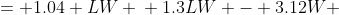 \displaystyle \begin{align*} 1.3 W \left( L - 2.4 \right) &= 1.04 LW \\ 1.3LW - 3.12W &= 1.04LW \\ 0.26LW - 3.12W &= 0 \\ W \left( 0.26 L - 3.12 \right) &= 0 \end{align*}