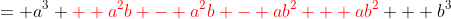 \begin{aligned}<br />
a^3 + b^3 &= a^3 {\color{red}+ a^2b - a^2b - ab^2 + ab^2} + b^3\;\;\;\text{(adding zero)} \\<br />
&= a^2(a + b) - ab(a + b) + b^2(a + b) \\<br />
&= (a + b)(a^2 - ab + b^2)<br />
\end{aligned}