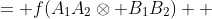 \begin{aligned}f\bigl((A_1\otimes B_1)(A_2\otimes B_2)\bigr) &= f(A_1A_2\otimes B_1B_2) \\ &= \text{Tr}(A_1A_2)\text{Tr}(B_1B_2) \\ &= \text{Tr}(A_2A_1)\text{Tr}(B_2B_1) \\ &= f(A_2A_1\otimes B_2B_1)  = f\bigl((A_2\otimes B_2)(A_1\otimes B_1)\bigr).\end{aligned}