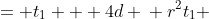 \displaystyle \begin{align*} r^2t_1 &= t_1 + 4d \\ r^2t_1 &= t_1 + 4\left(r\,t_1 - t_1\right) \\ r^2t_1 &= t_1 + 4r\,t_1 - 4t_1 \\ r^2t_1 &= 4r\,t_1 - 3t_1 \\ r^2t_1 - 4r\,t_1 + 3t_1 &= 0 \\ \left(r^2 - 4r + 3\right)t_1 &= 0 \\ t_1 = 0 \textrm{ or } r^2 - 4r + 3 &= 0 \\ (r - 1)(r - 3) &= 0 \\ r - 1 = 0 \textrm{ or } r - 3 &= 0 \\ r = 1 \textrm{ or } r &= 3 \end{align*}