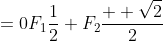 \left\{\begin{array}{cc}F_1\frac{\sqrt{3}}{2}-F_2\frac{\sqrt{2}}{2}&=0\\F_1\frac{1}{2}+F_2\frac{  \sqrt{2}}{2}&=19.6\end{array}\right