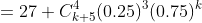 =27 C_{k+5}^{4}(0.25)^3(0.75)^k
