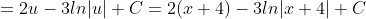 =2u-3ln|u|+C=2(x+4)-3ln|x+4|+C