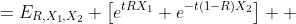 \begin{aligned} M_Z(t)&=E_{R,X_1,X_2} \left[e^{tRX_1} e^{-t(1-R)X_2}\right] \\ &=E_R \left[E_{X_1}\left[e^{tRX_1}|R\right] E_{X_2}\left[e^{-t(1-R)X_2}|R\right]\right] \\ &=E_R\left[\frac{1}{1-\frac{tR}{\lambda}} \cdot \frac{1}{1+\frac{t(1-R)}{\lambda}}\right] \\ &=\frac 12 \left(1\cdot \frac{1}{1+\frac{t}{\lambda}}\right)+\frac 12 \left(\frac{1}{1-\frac{t}{\lambda}}\cdot 1\right) \\ &=\frac{1}{\left(1+\frac{t}{\lambda}\right) \left(1-\frac{t}{\lambda}\right)}\end{aligned}