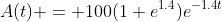 A(t) = 100(1+e^{1.4})e^{-1.4t}