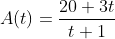A(t)=\frac{20+3t}{t+1}
