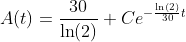 A(t)=\frac{30}{\ln(2)}+Ce^{-\frac{\ln(2)}{30}t}